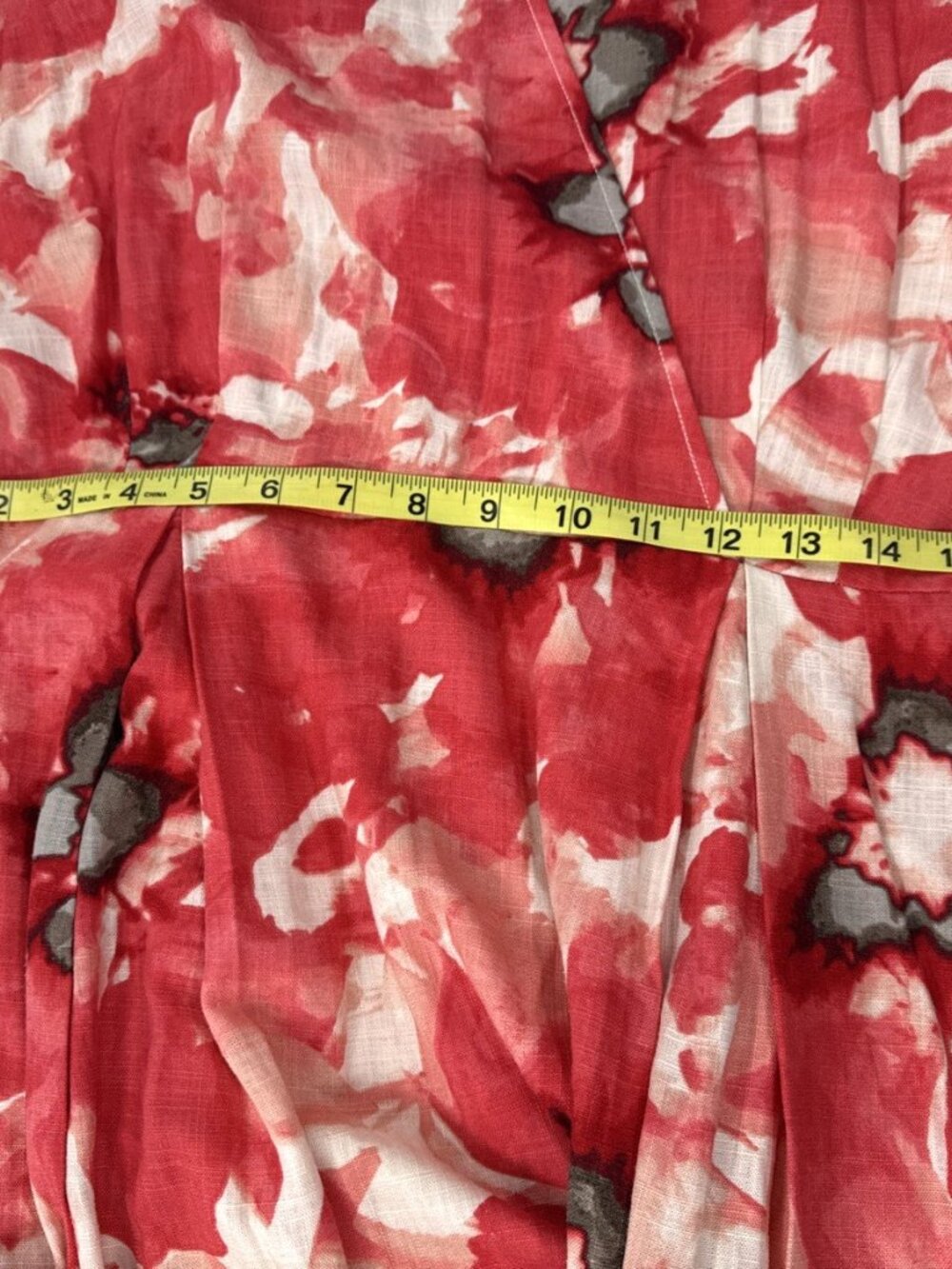 Simply Vera Wang Women’s Large Red Floral Dress Belted Midi Pleated Linen New - Picture 8 of 11